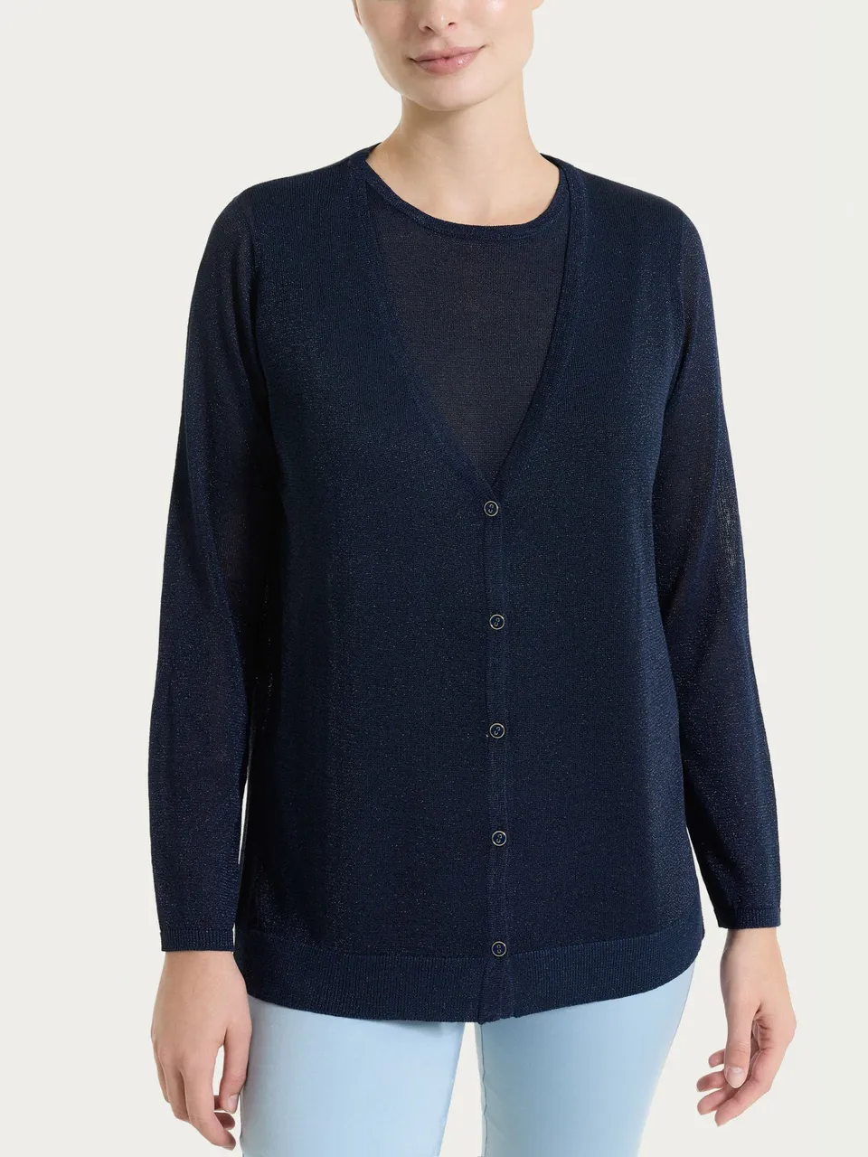 Ragno SL Cardigan bottoni crêpe lurex blu bleu