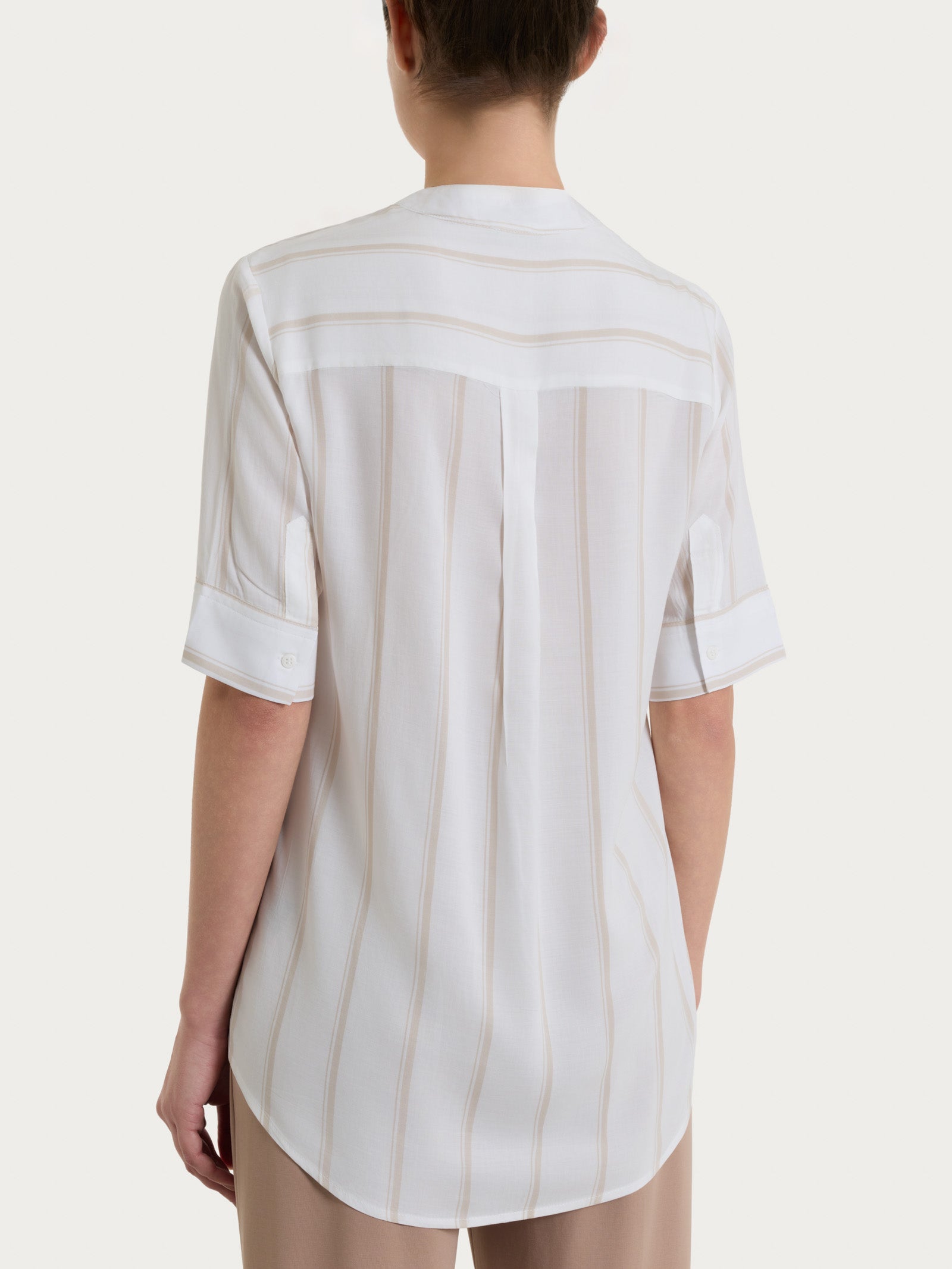 Ragno EcoSeta blusa righe Blanc manica corta