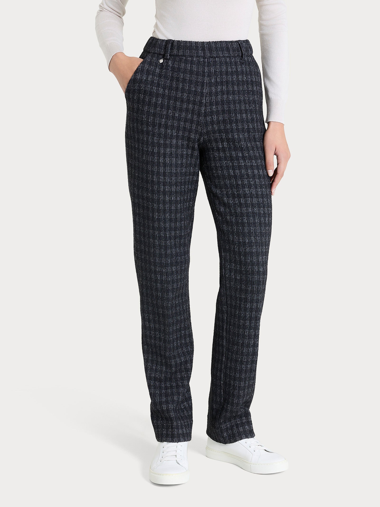Ragno Compact pantalone dritto tasche misto lana nero check