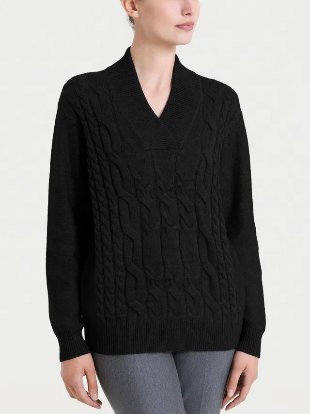 Ragno Natural Soft Maglia Scollo V Trecce Nero