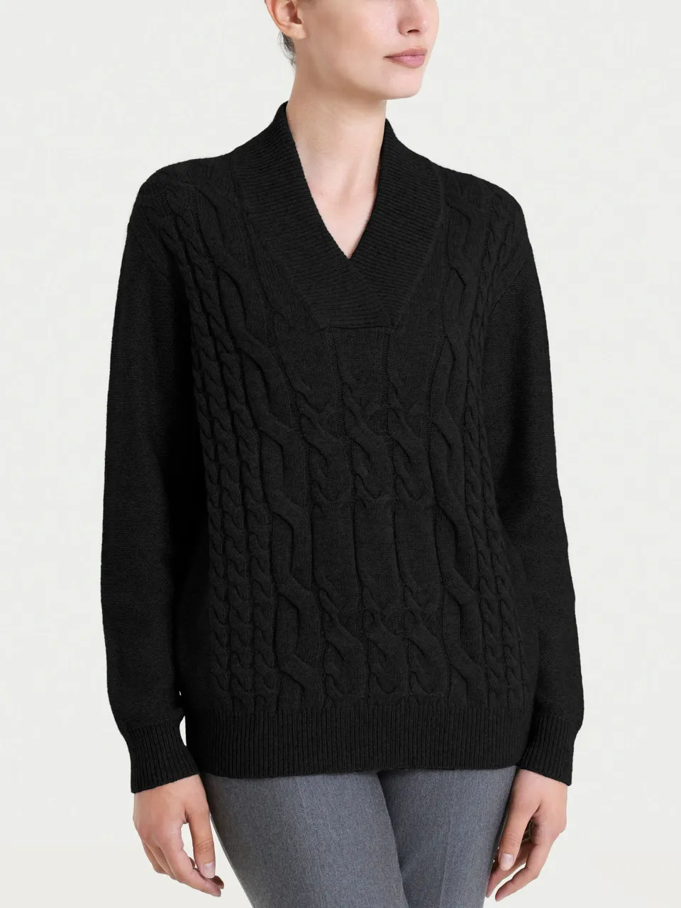 Ragno Natural Soft Maglia Scollo V Trecce Nero