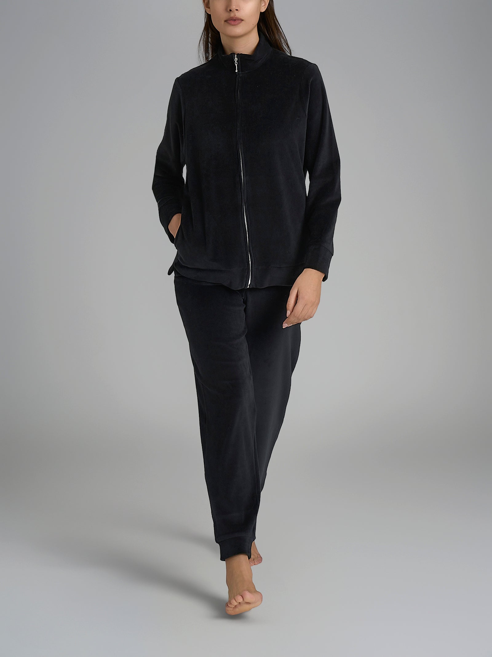 Ragno Jersey Cotone tuta ciniglia nera con zip