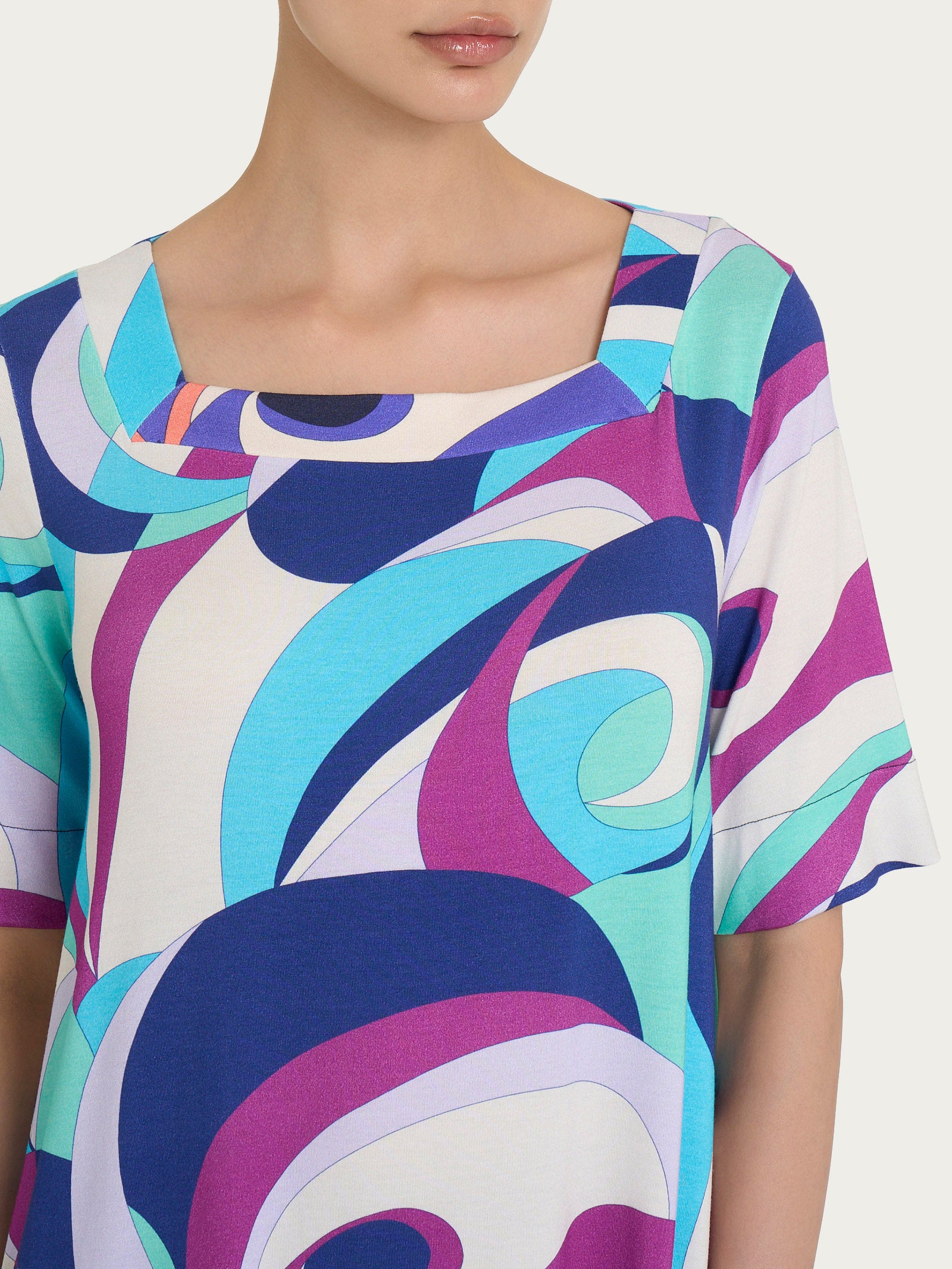 Ragno Viscosa Summer Maglietta scollo squadrato Pool Blue