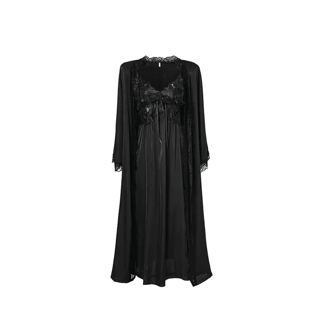 Maria Grazia Severi Elegant Lace camicia notte raso nero pizzo