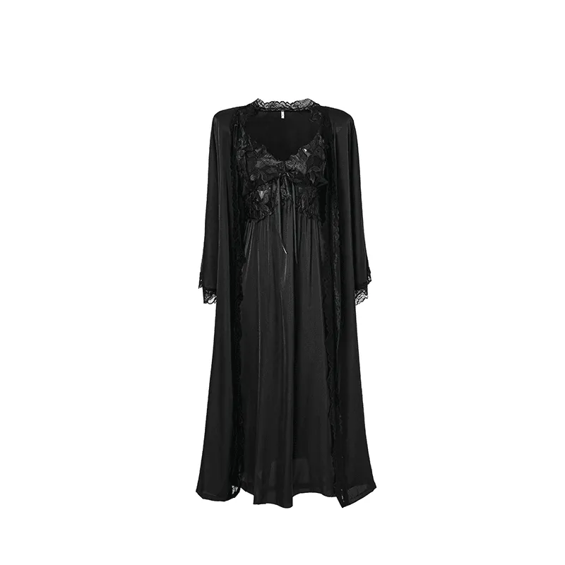 Maria Grazia Severi Elegant Lace camicia notte raso nero pizzo