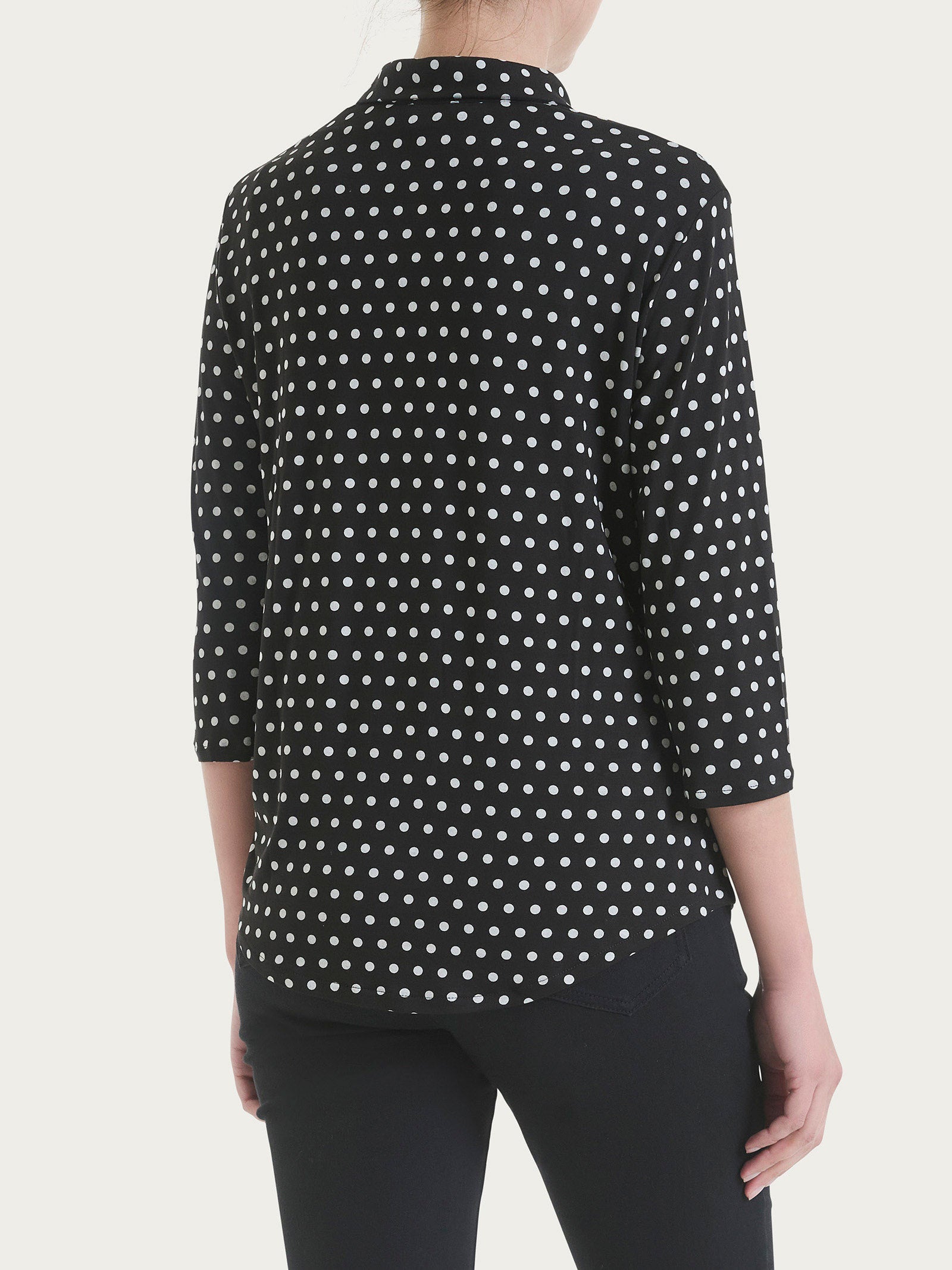 Ragno Viscosa Summer Camicia Pois Nero Manica 3/4