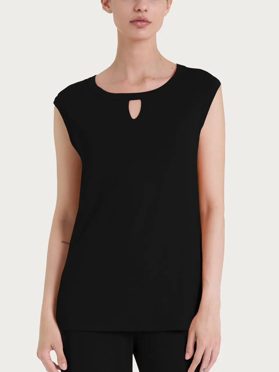 Ragno Viscosa Summer top smanicato scollo kimono nero