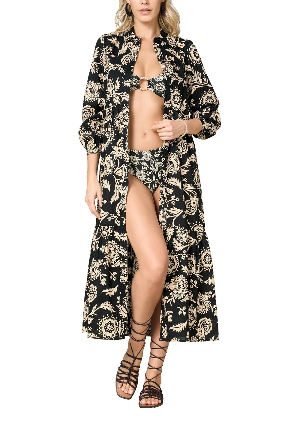 Goldenpoint Exotic Garden Chemisier Lungo Copricostume Cotone Floreale