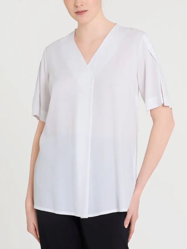 Ragno EcoSeta blusa scollo V bianca manica petalo