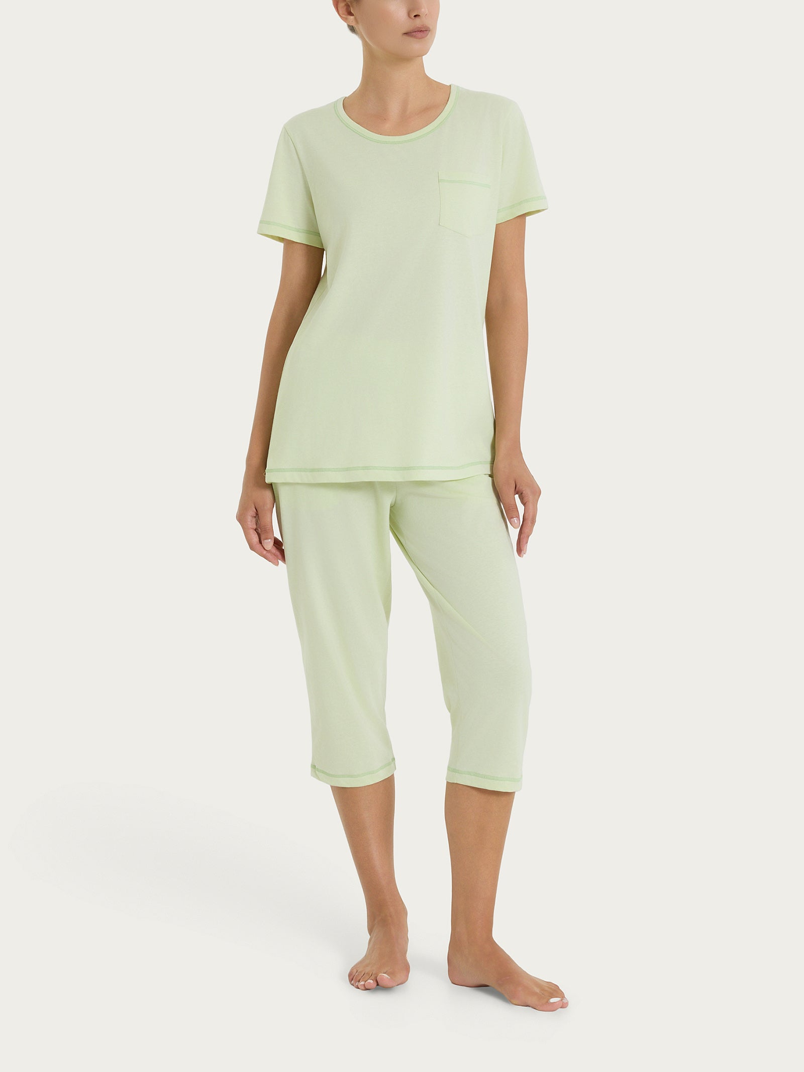 Ragno Jersey Cotone Pigiama Pinocchietto White Jade