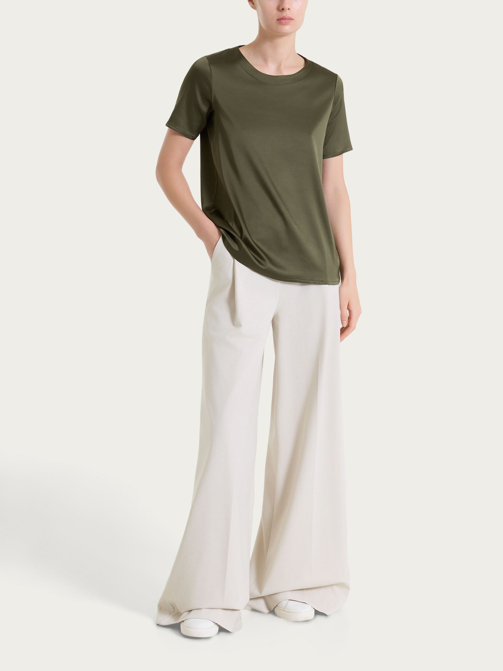 Ragno Compact Light Lungo con Pinces Pantalone Palazzo Champignon cotone