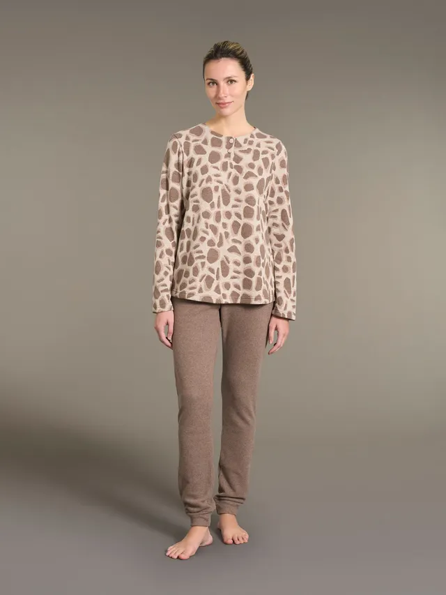 Ragno Sweet Emotion Pigiama Lungo Serafino animalier caffe