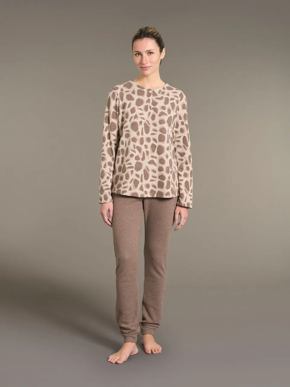 Ragno Sweet Emotion Pigiama Lungo Serafino animalier caffe