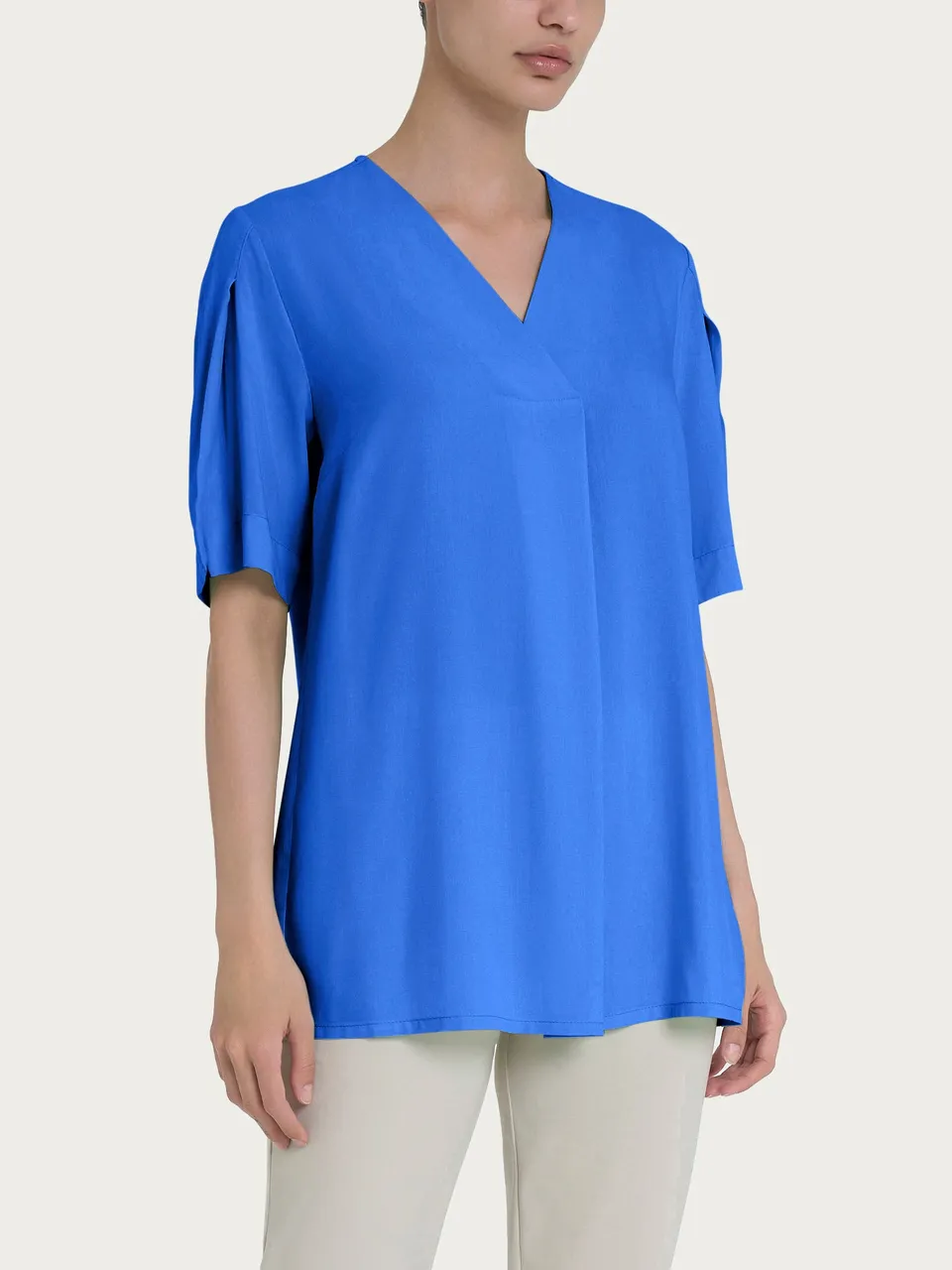 Ragno EcoSeta Blusa Scollo V Manica Petalo Blusa Dazzling Blue