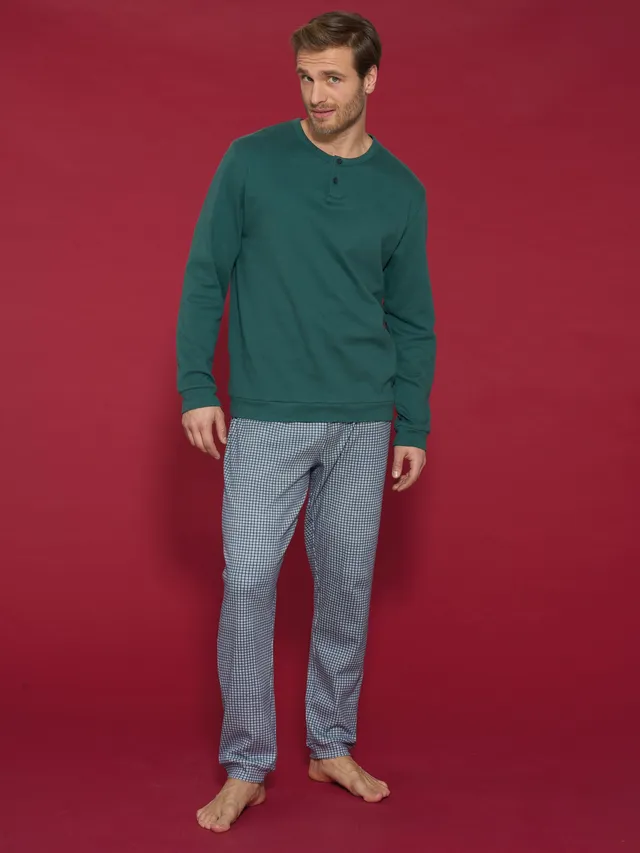 Ragno Jersey Cotone Pigiama Serafino Interlock Bistro Green Caldo