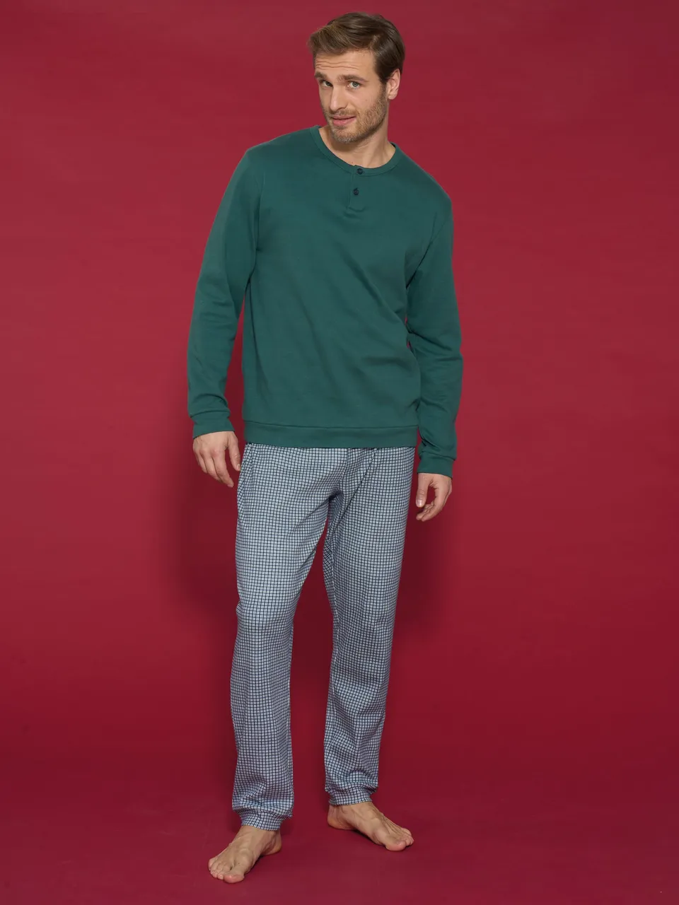 Ragno Jersey Cotone Pigiama Serafino Interlock Bistro Green Caldo