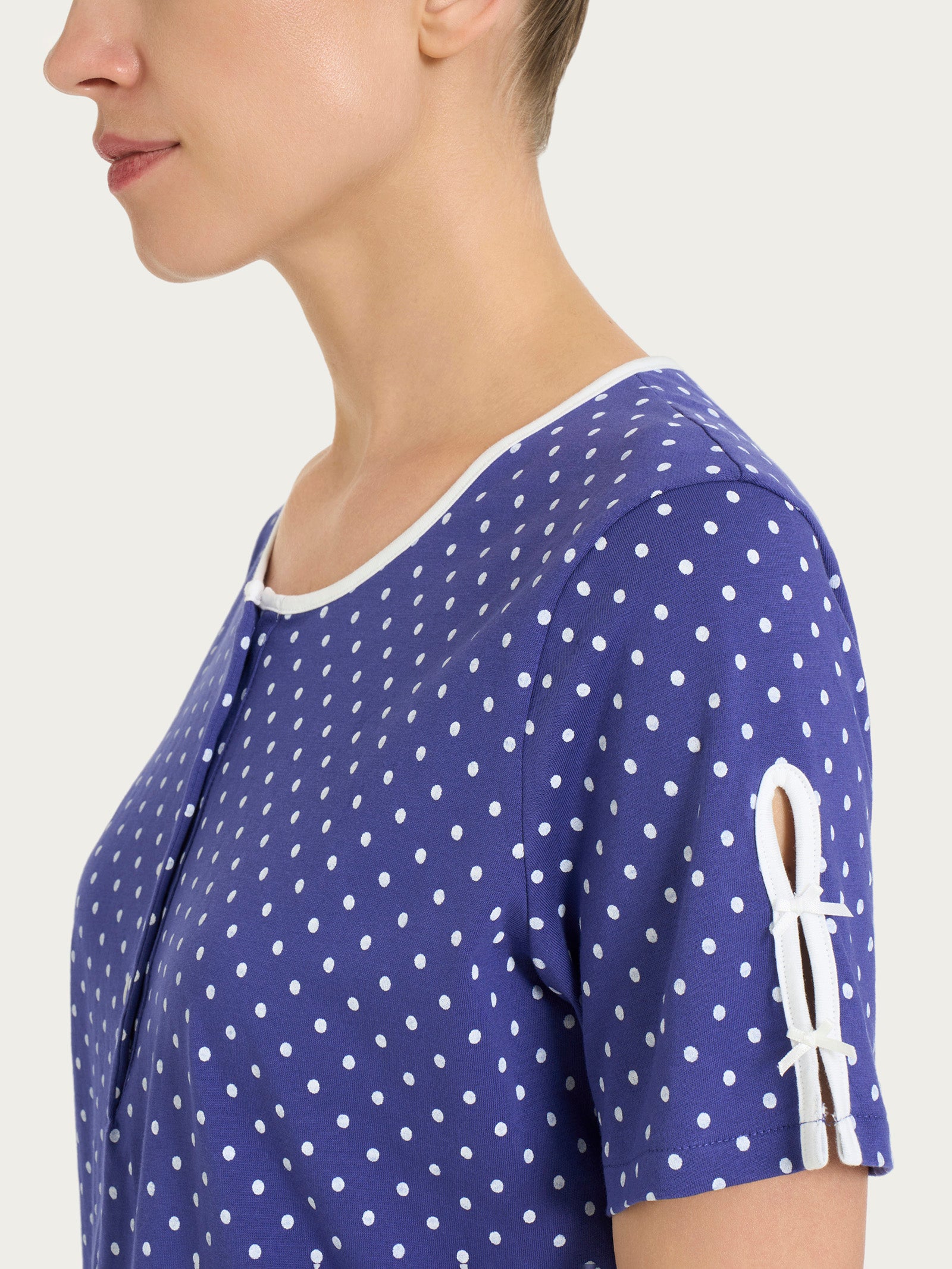 Ragno Sweet Emotion Pigiama Serafino Pois Navy Blue Cotone
