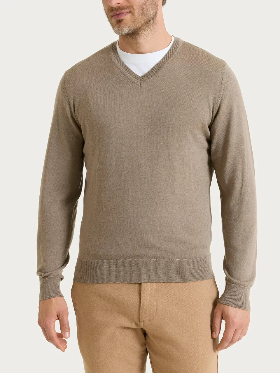 Ragno Merino Soft pull scollo V uomo Weathered Teak pura lana