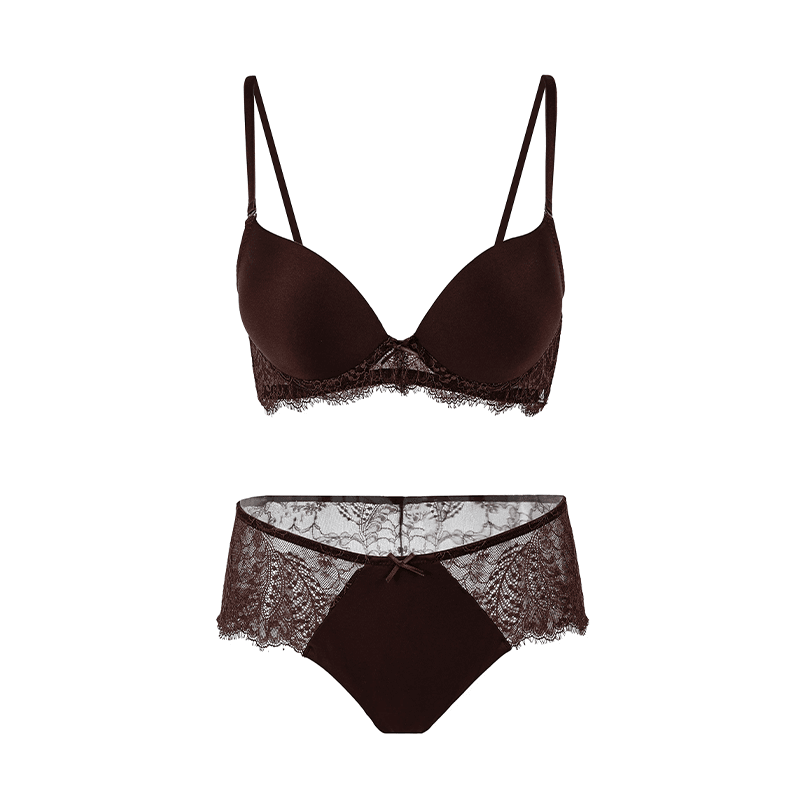 Maria Grazia Severi Set Intimo Raso Pizzo Espresso 2 Pezzi