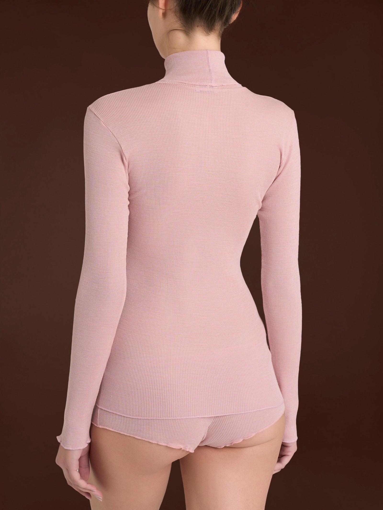 Ragno Lana Seta Dolcevita Manica Lunga Rosa Antico