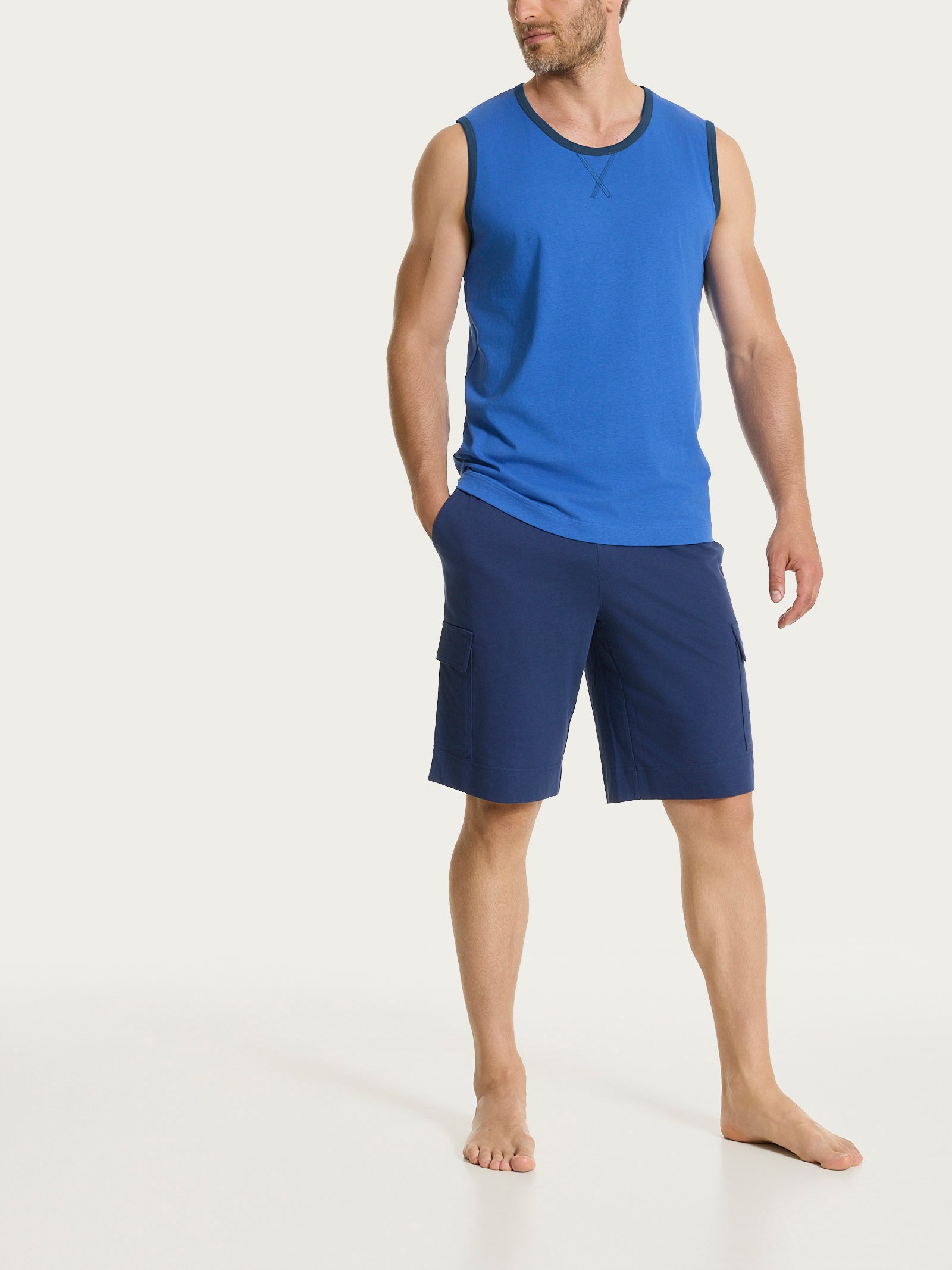 Ragno Beachwear Canottiera Spalla Larga Cotone Blu
