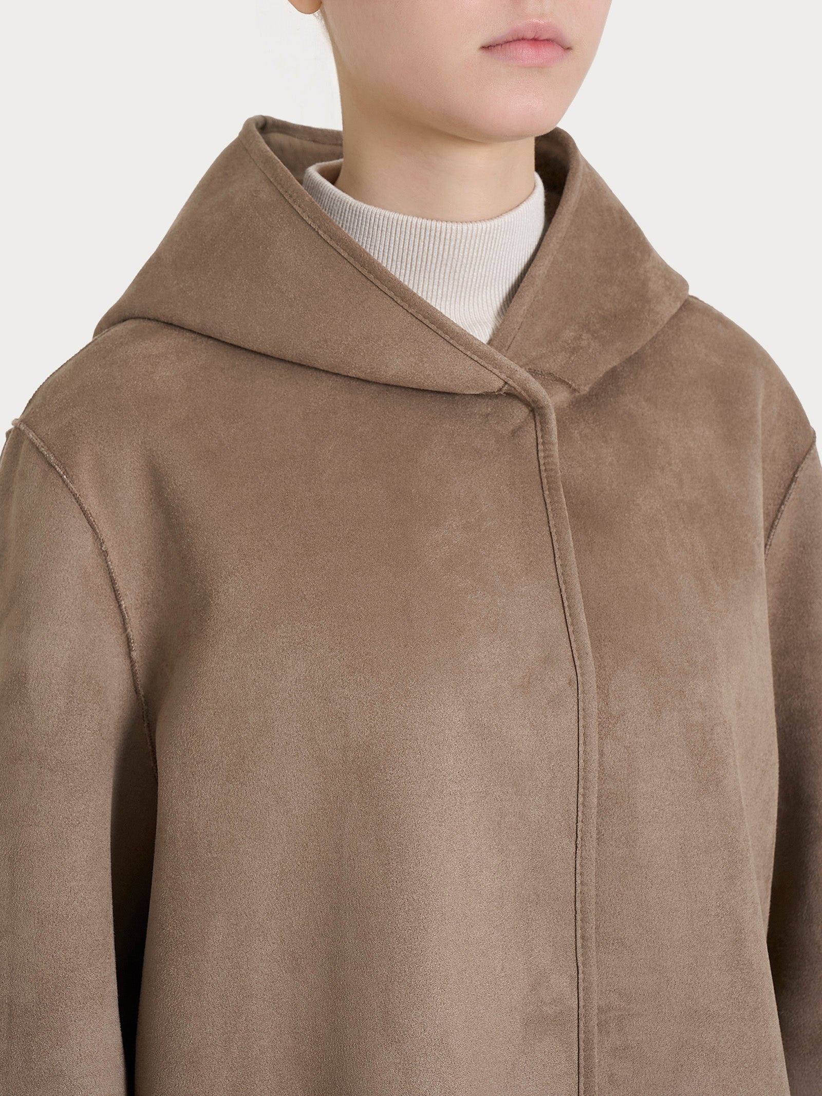 Ragno giacca cappuccio double-face Vegan Shearling pine bark