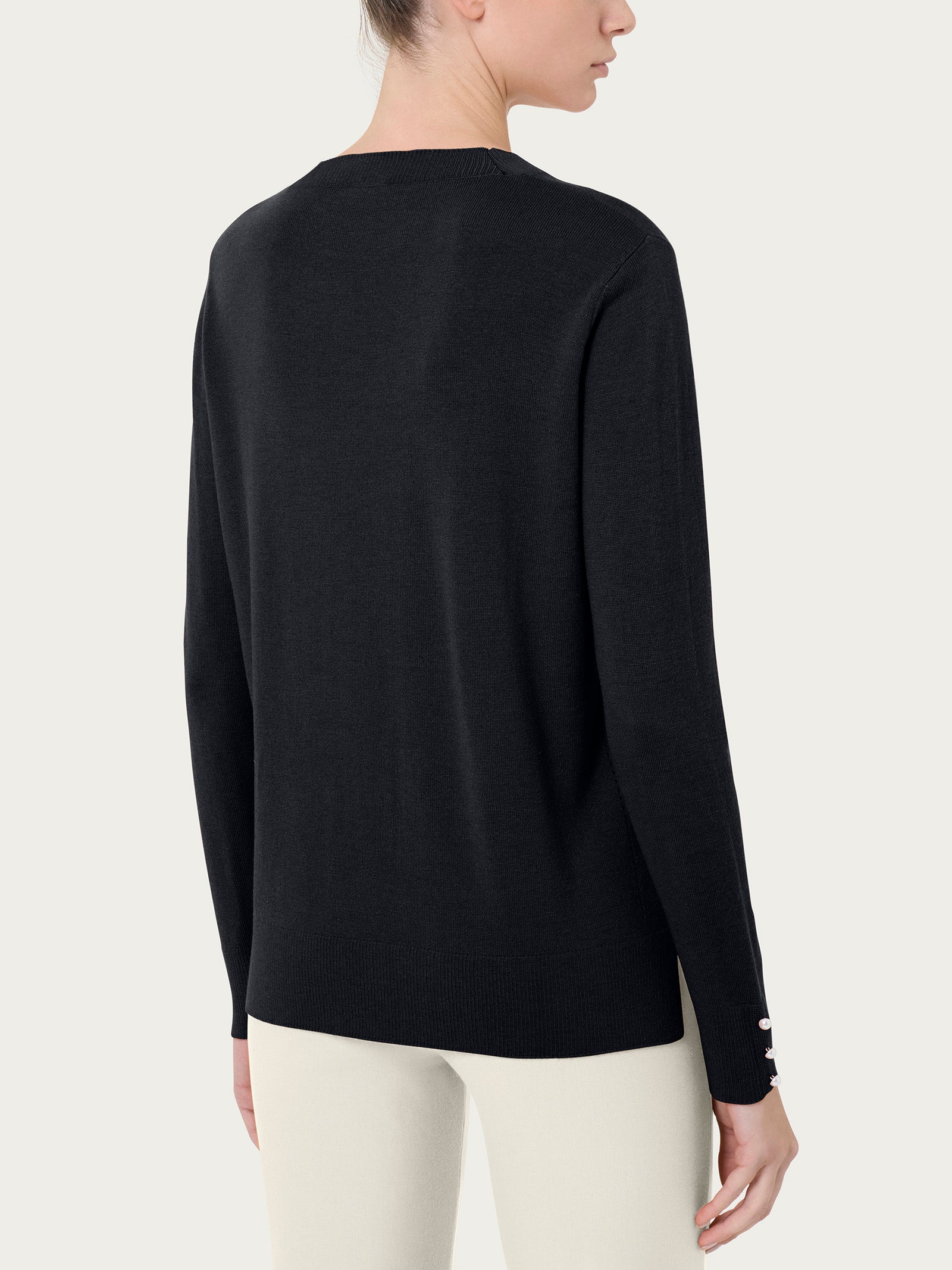 Ragno Merino Soft maglia girocollo nero pura lana perline