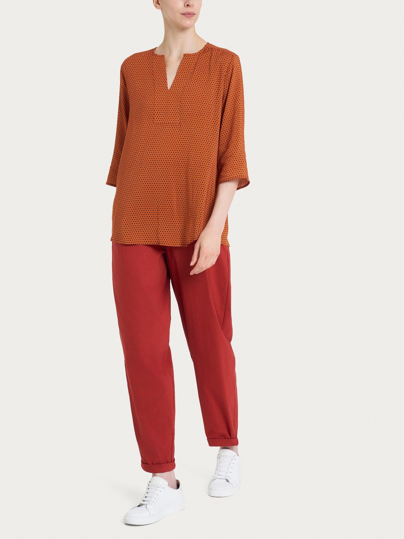 Ragno EcoSeta blusa scollo V Fant. Red Ochre fluida