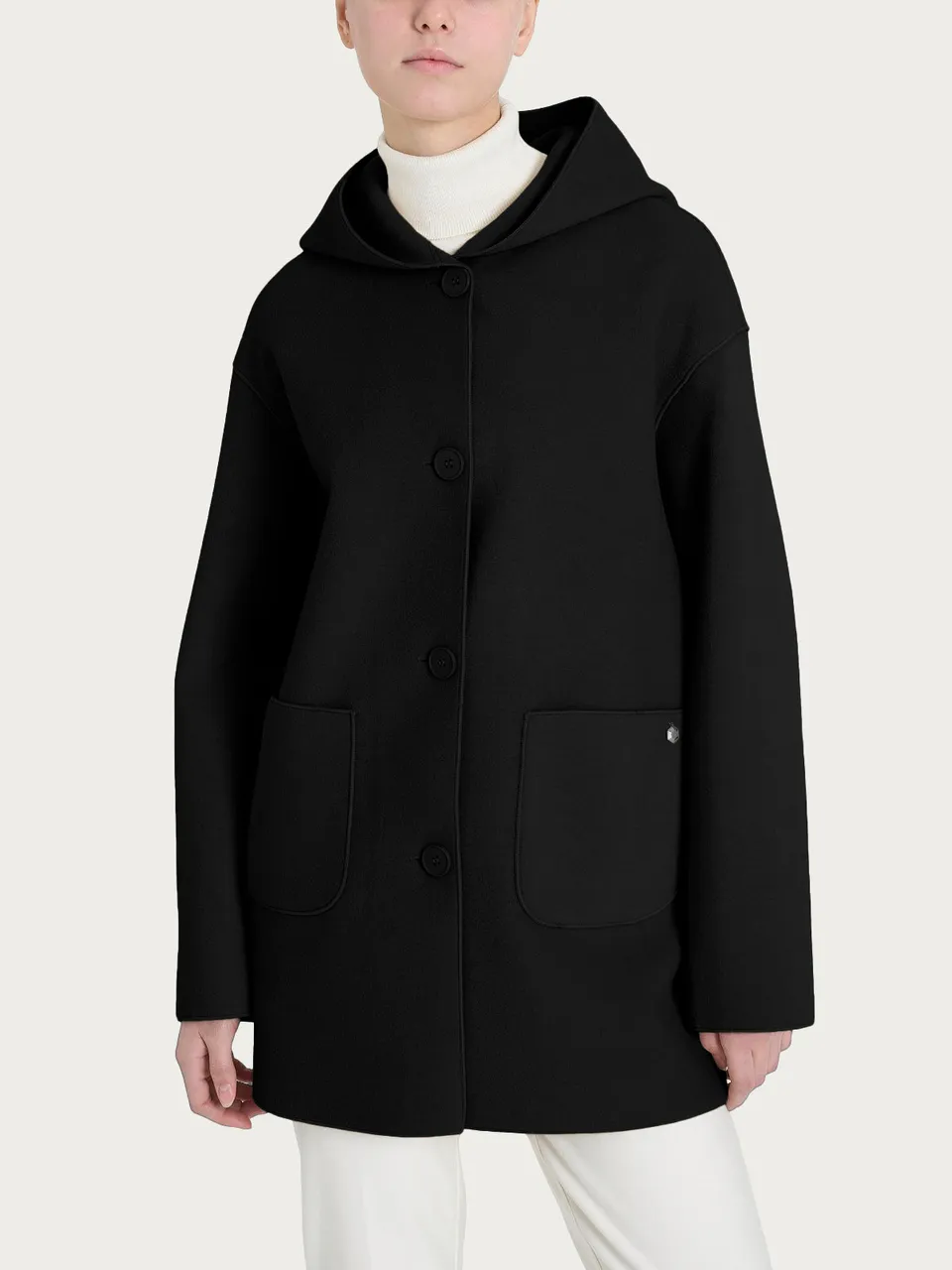 Ragno Vegan Wool Giaccone con Cappuccio Nero caldo