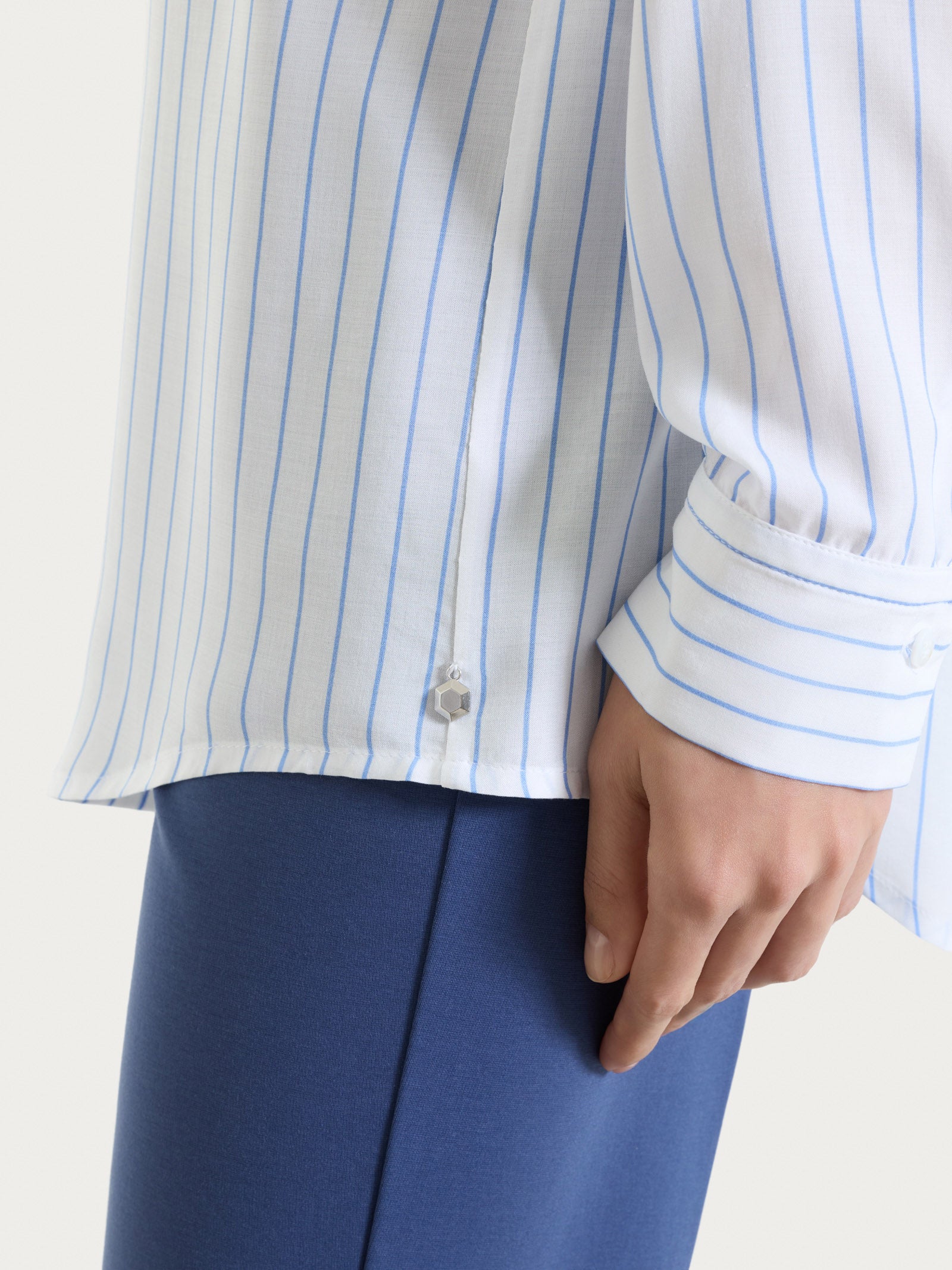 Ragno EcoSeta camicia a righe Bel Air Blue raso viscosa