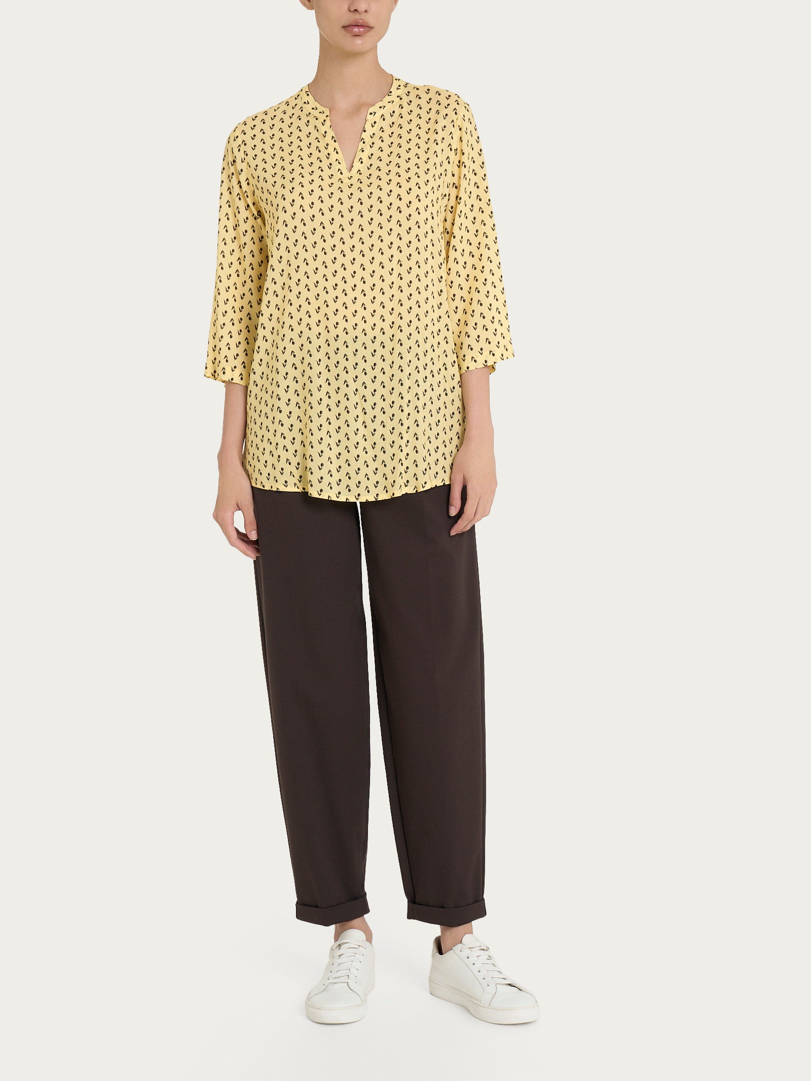 Ragno EcoSeta Blusa scollo V Fant. Pale Banana viscosa