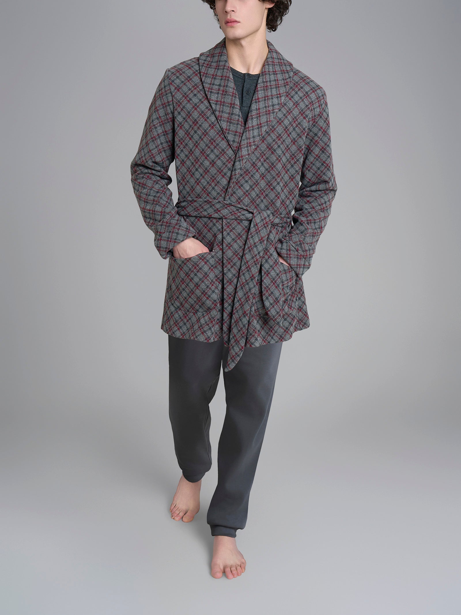 Ragno Cotton Eco Pile Vestaglia Tartan Corta uomo Grey