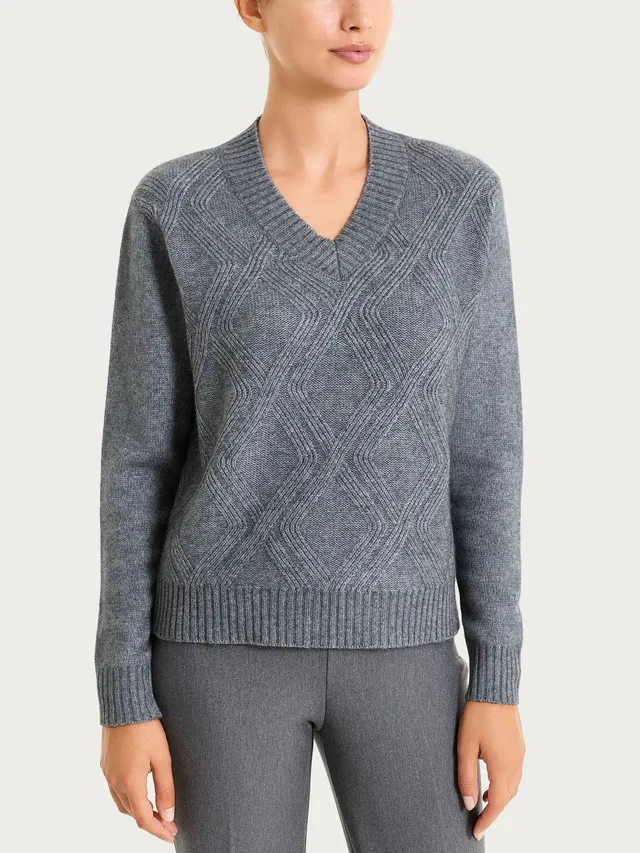 Ragno Natural Soft maglia scollo V donna Ferro Mel trecce