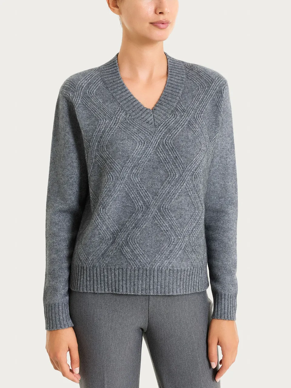 Ragno Natural Soft maglia scollo V donna Ferro Mel trecce