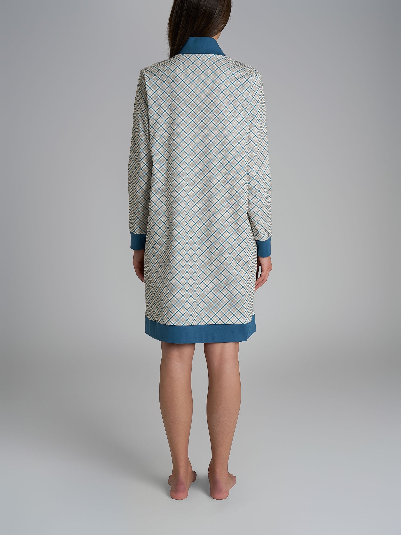 Ragno Vestaglia Tartan Aperta Cotone Real Teal Tartan