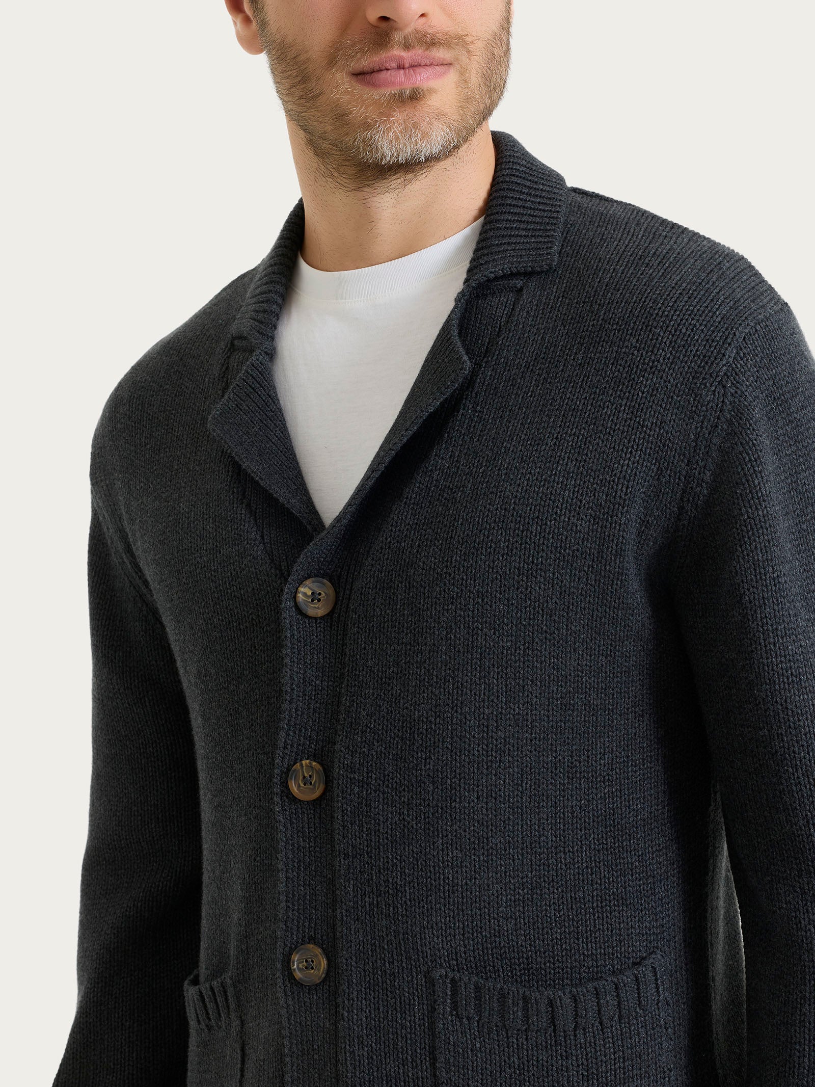 Ragno Winter Cotton Cardigan Rever Uomo Nero Melange Caldo