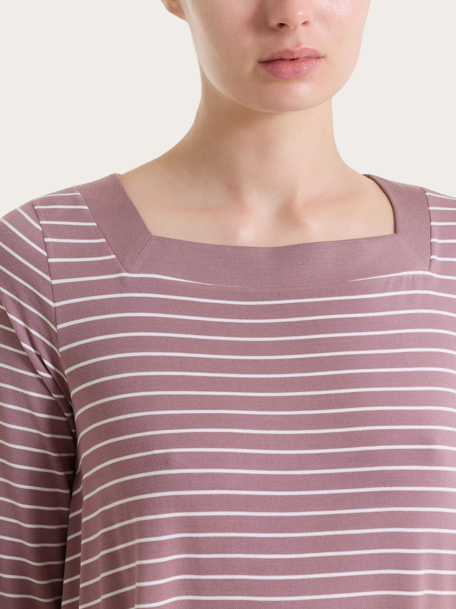 Ragno Maglietta Righe Collo Squadrato Twilight Mauve