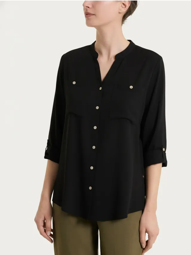 Ragno Voile Stretch camicia viscosa nera Nero