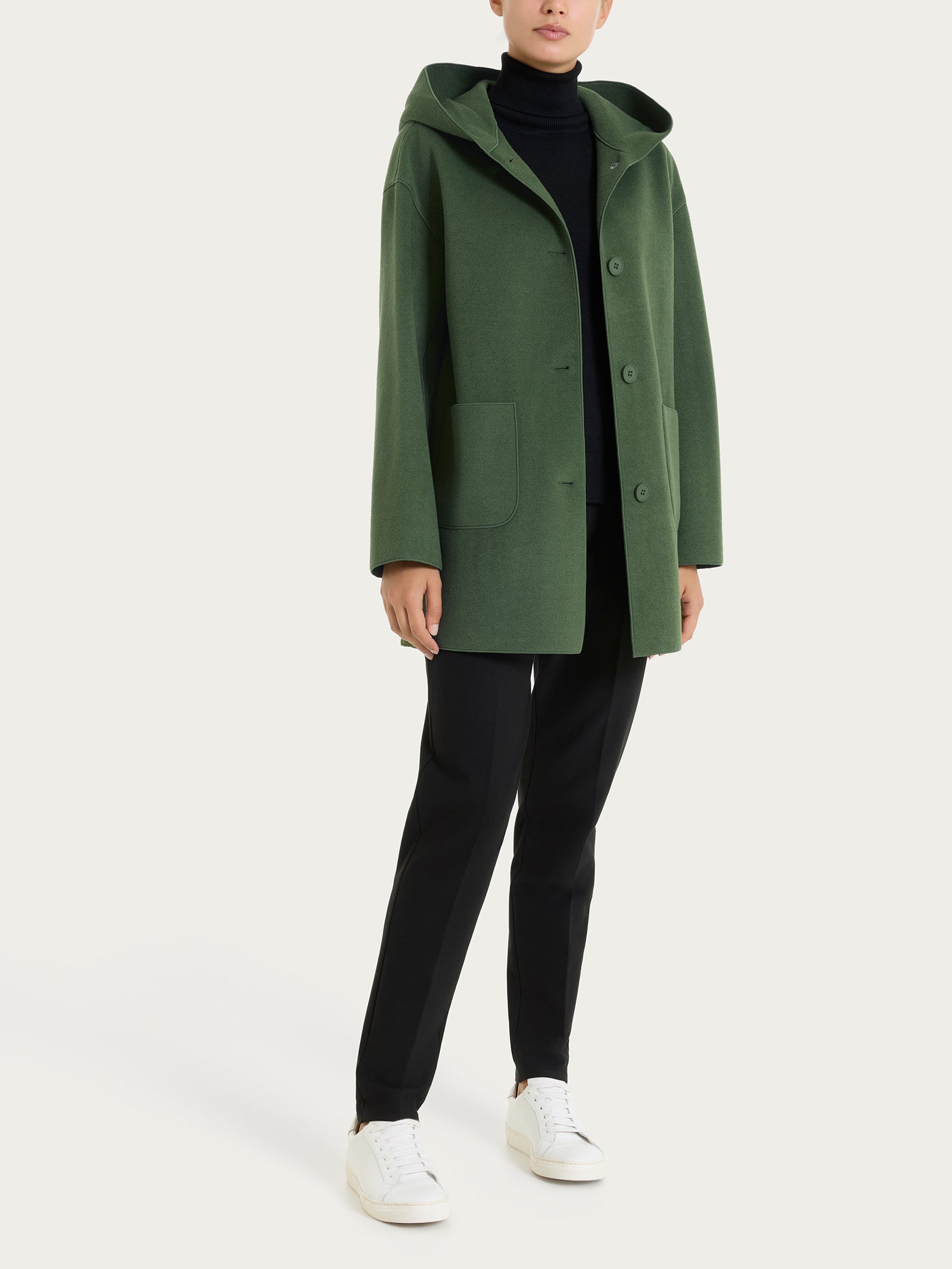Ragno Vegan Wool giaccone cappuccio Bronze Green donna caldo