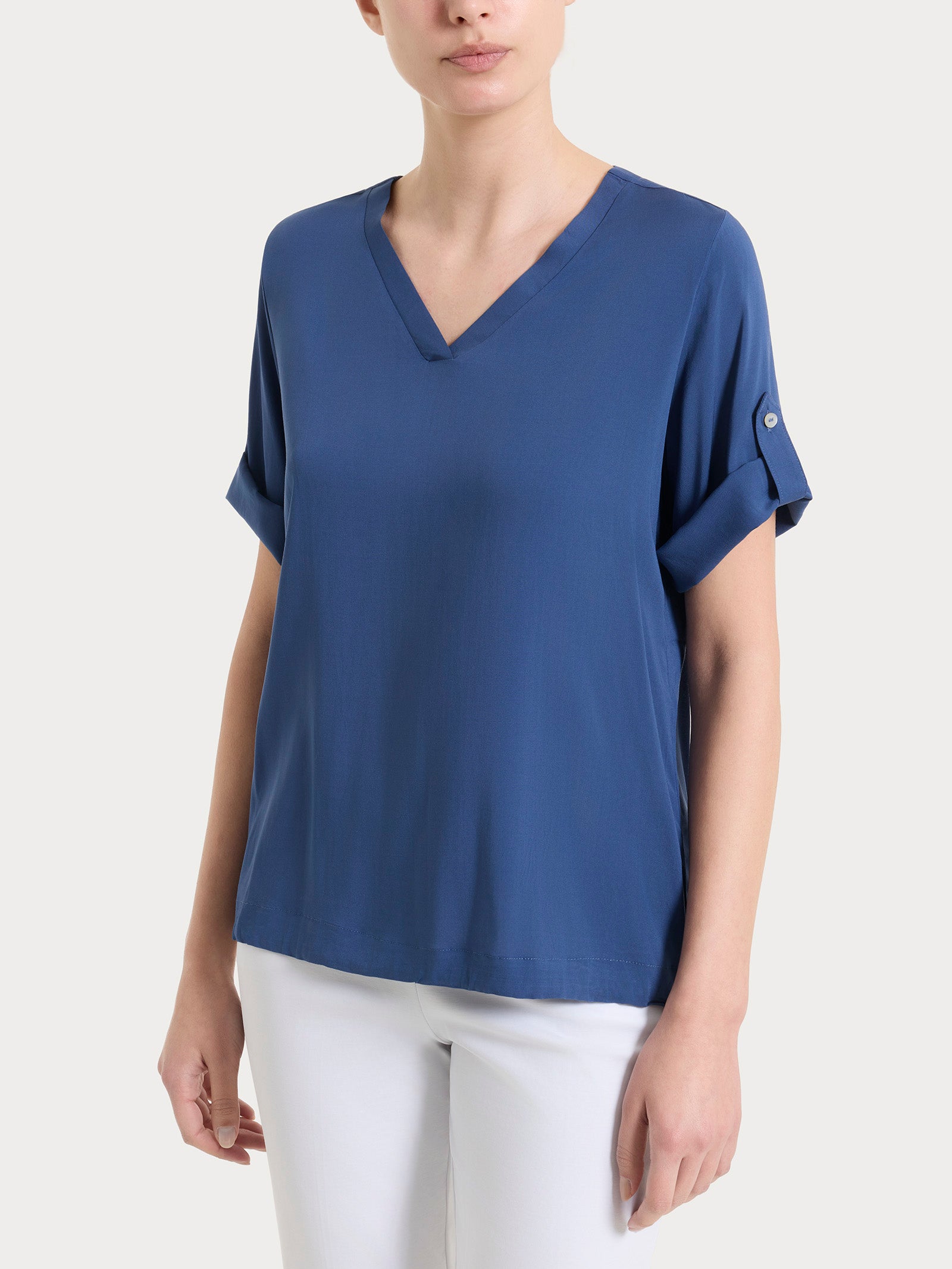 Ragno Voile Stretch blusa scollo V Oceana manica lunga