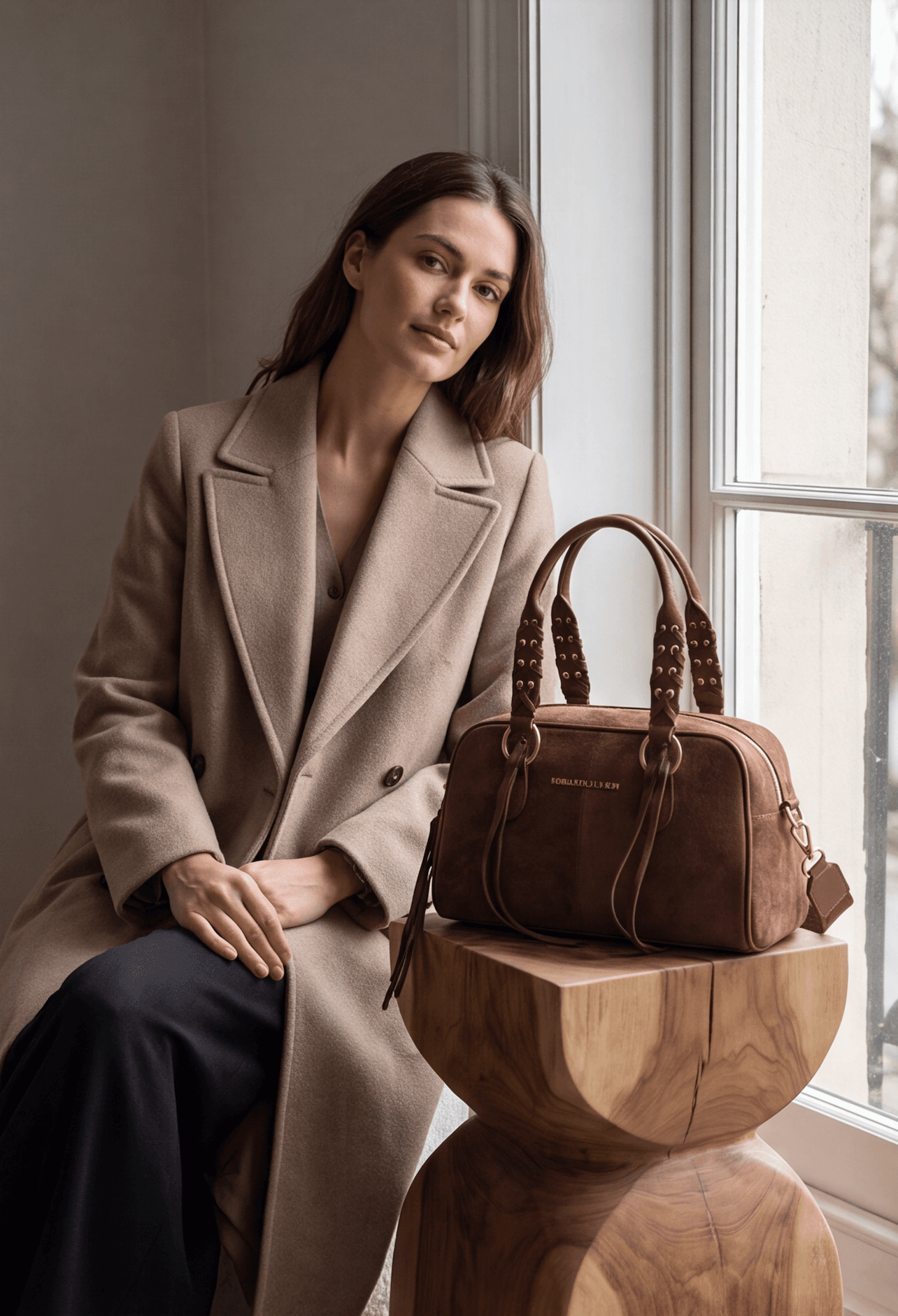 Maria Grazia Severi 9136 borsa bowling scamosciata manici intrecciati