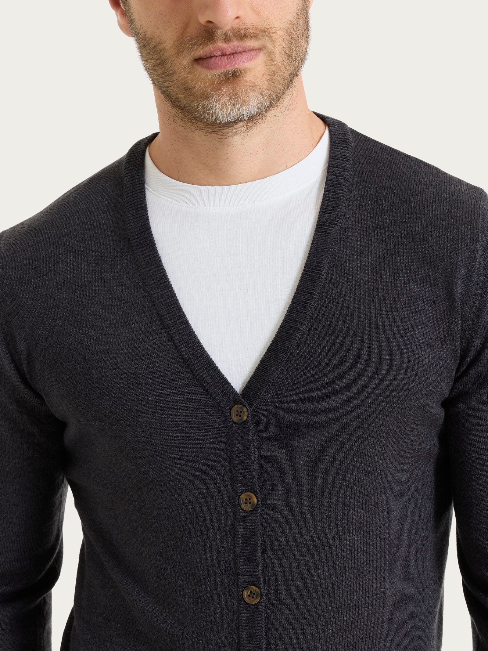 Ragno Merino Soft cardigan maglia unita uomo oscuro mel.