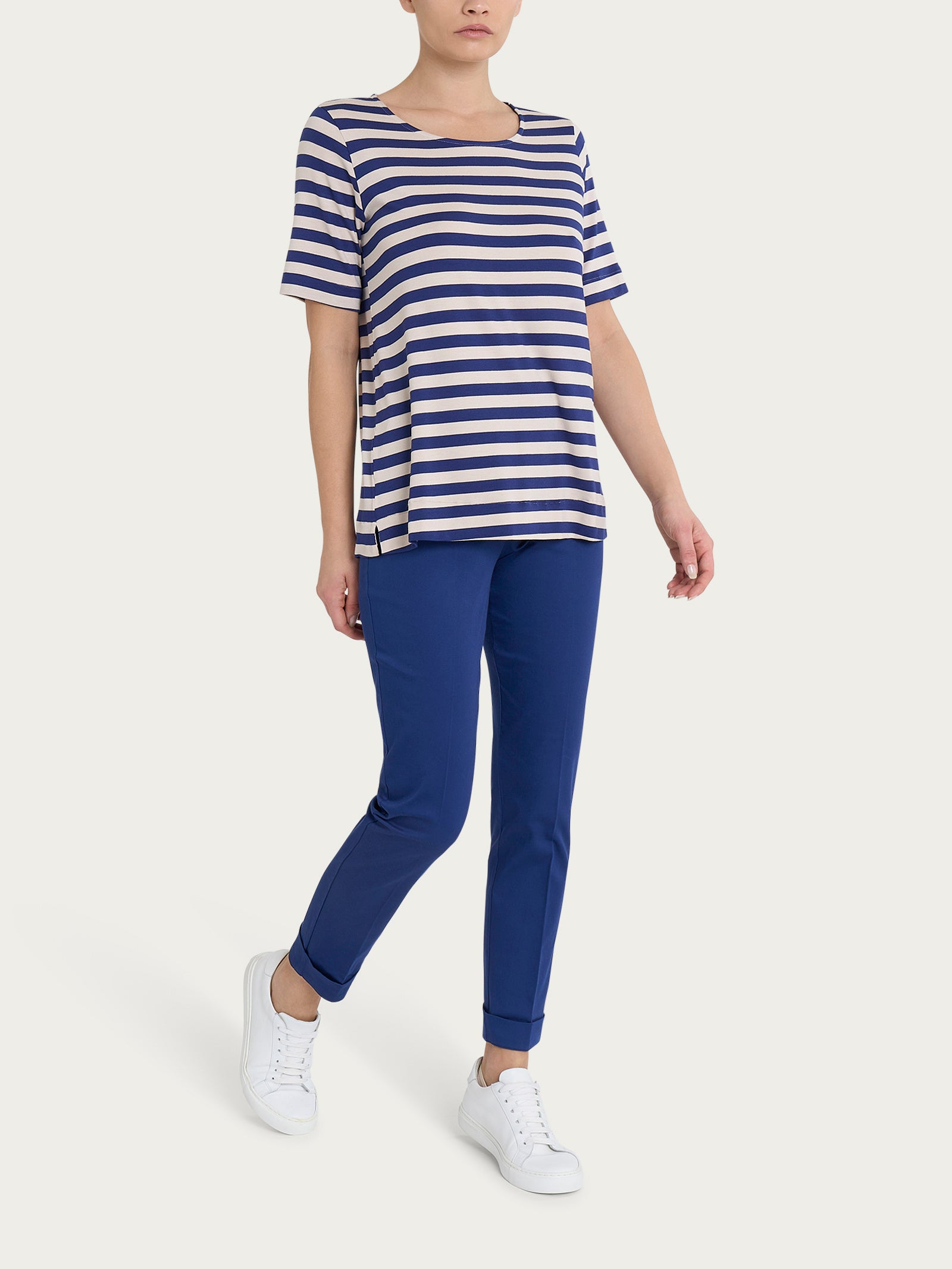 Ragno Viscosa Summer maglietta girocollo righe blueberry