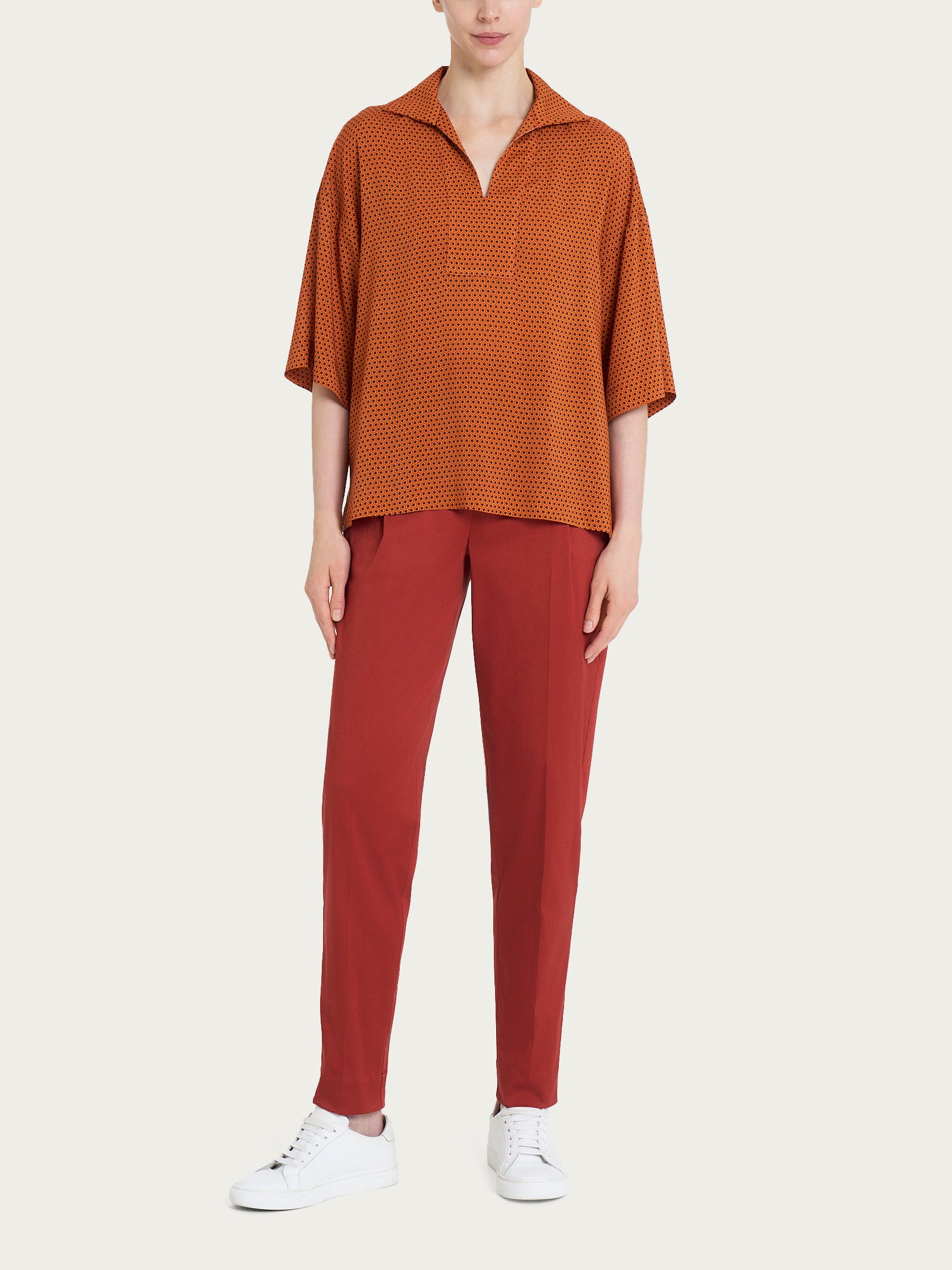 Ragno EcoSeta blusa esagoni Red Ochre 3/4 viscosa fluida