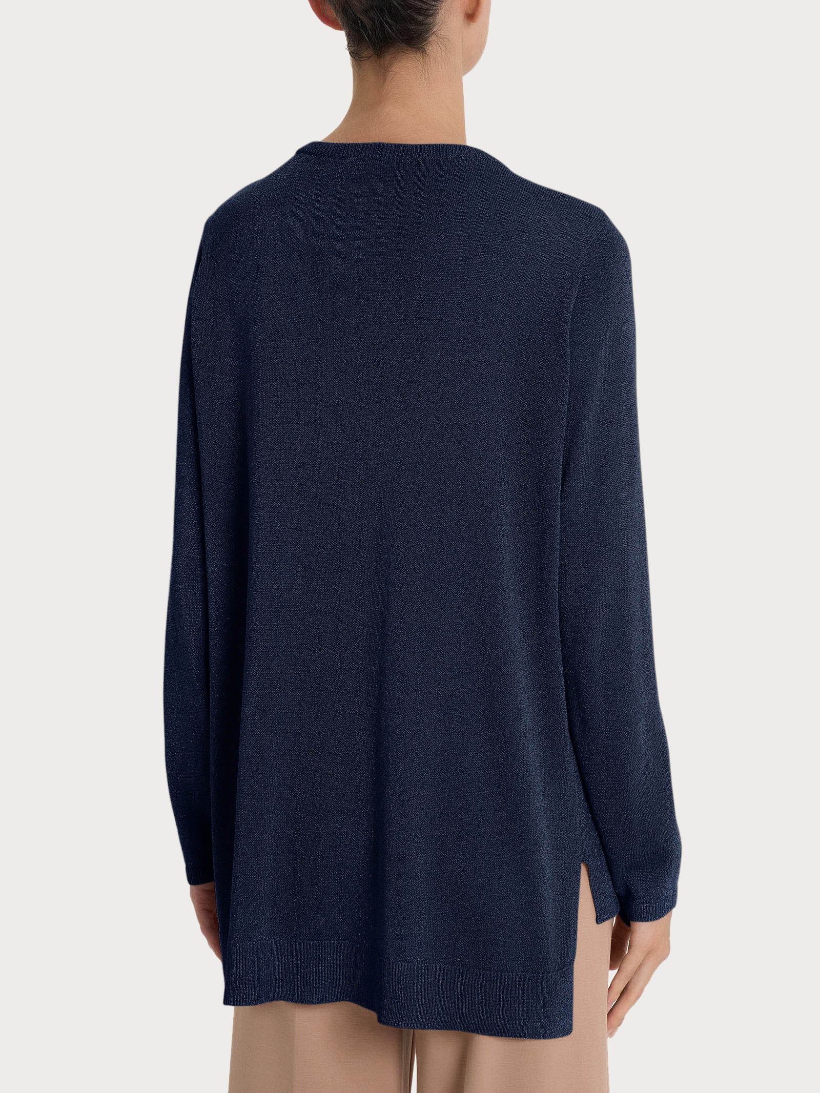 Ragno Maglia Scollo V Manica Lunga Crepe Lurex Bleu