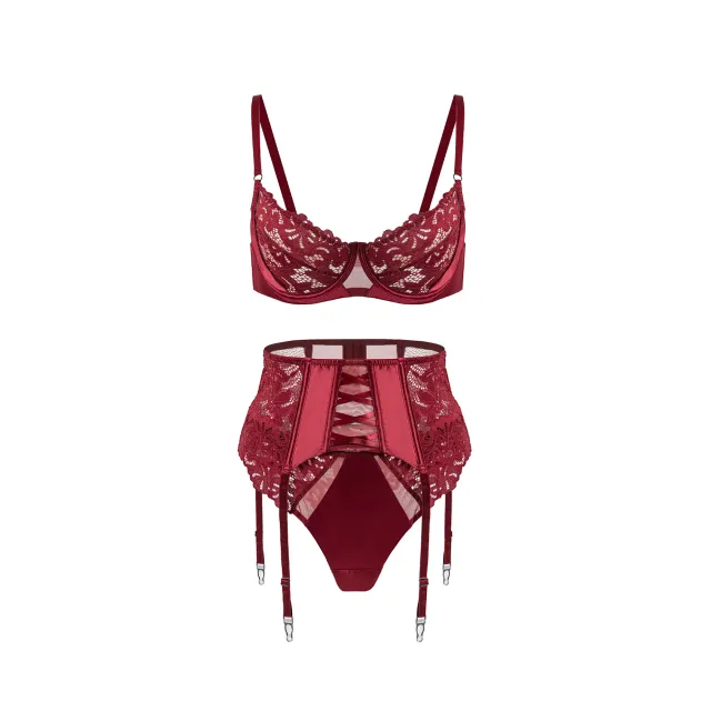 Maria Grazia Severi Luxury completo intimo rosso pizzo con reggicalze