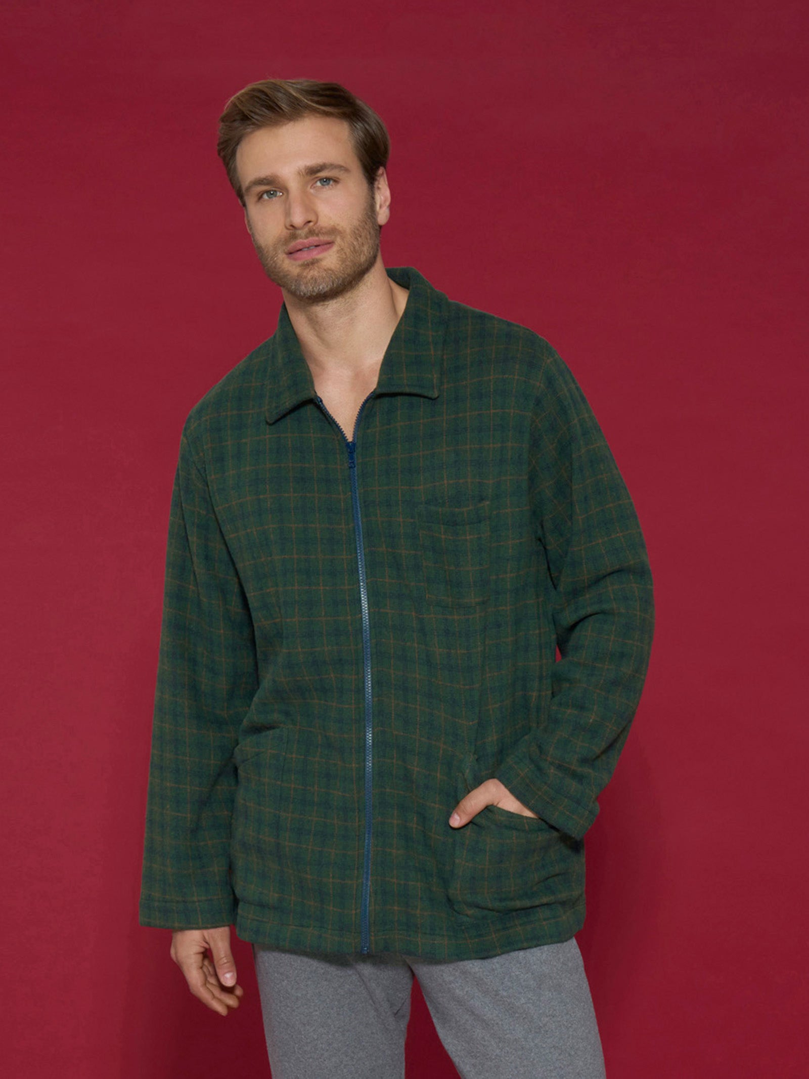 Ragno Cotton Eco Pile Giacca camera zip smeraldo