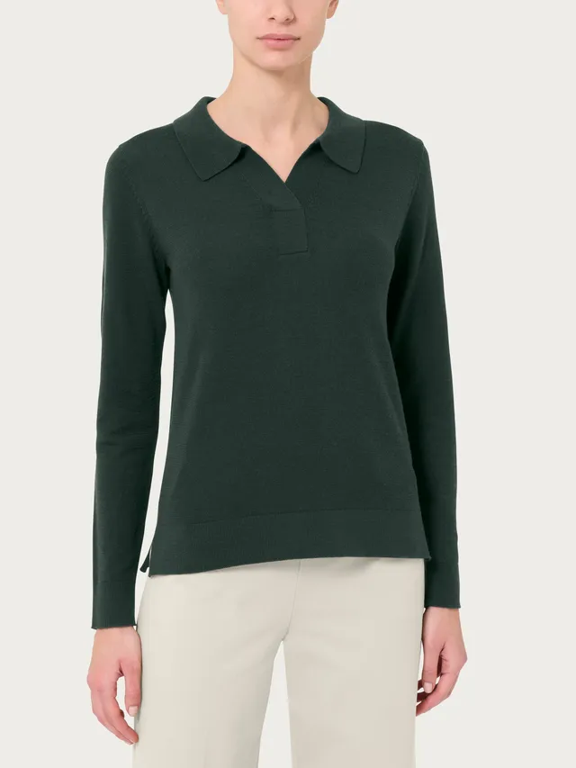 Ragno Merino Soft Polo manica lunga Kombu Green