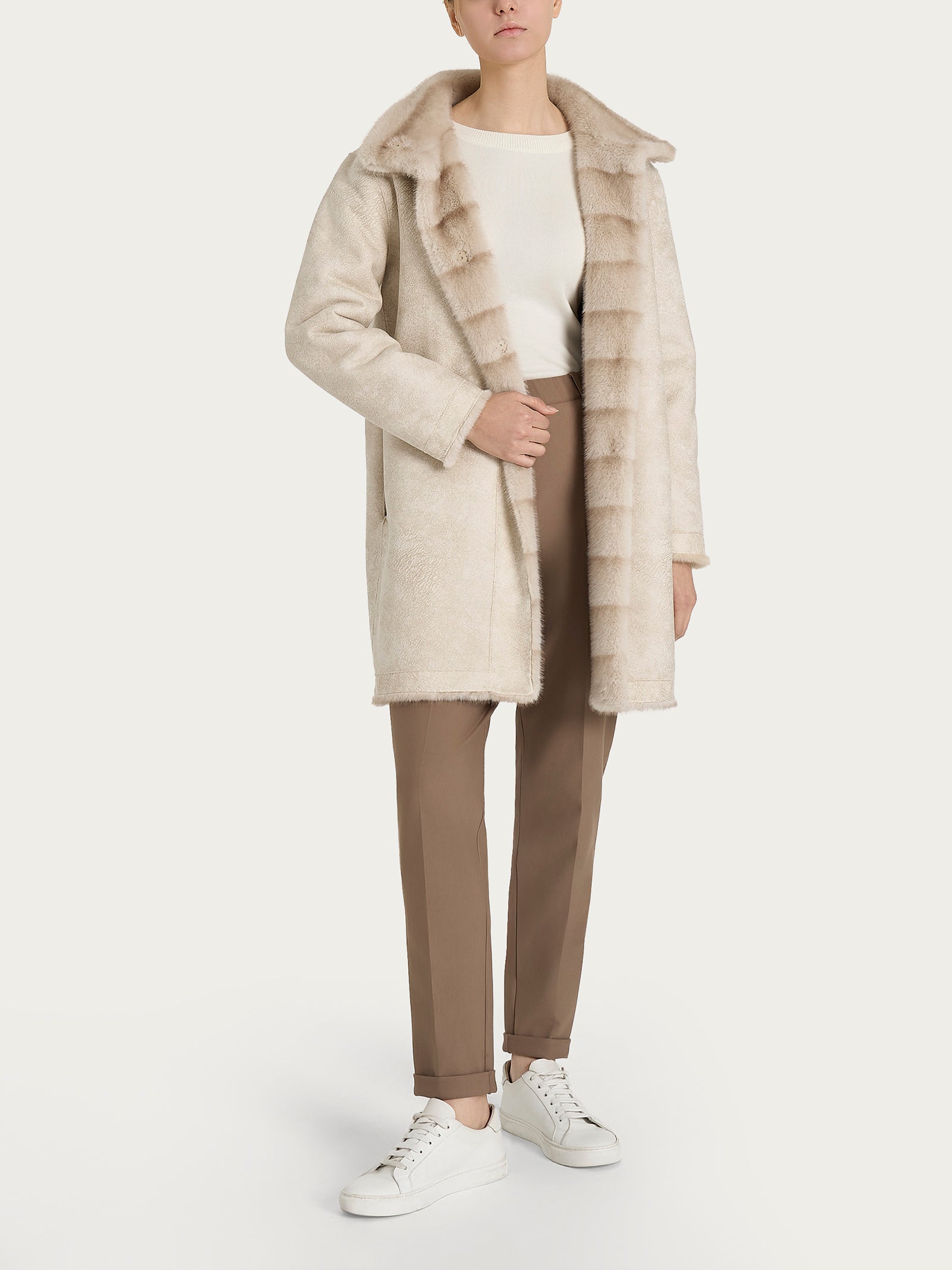 Ragno Cappotto Double-Face Vegan Fur Champignon con Cintura