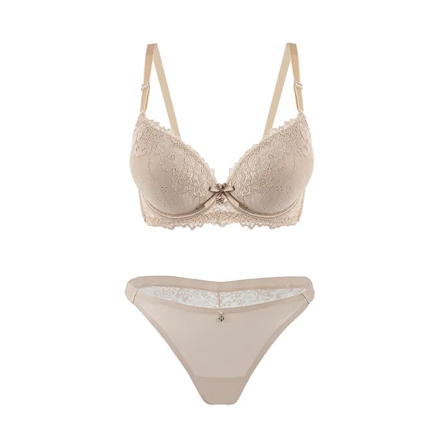 Maria Grazia Severi Floral Lace Mesh completo intimo champagne ferretto